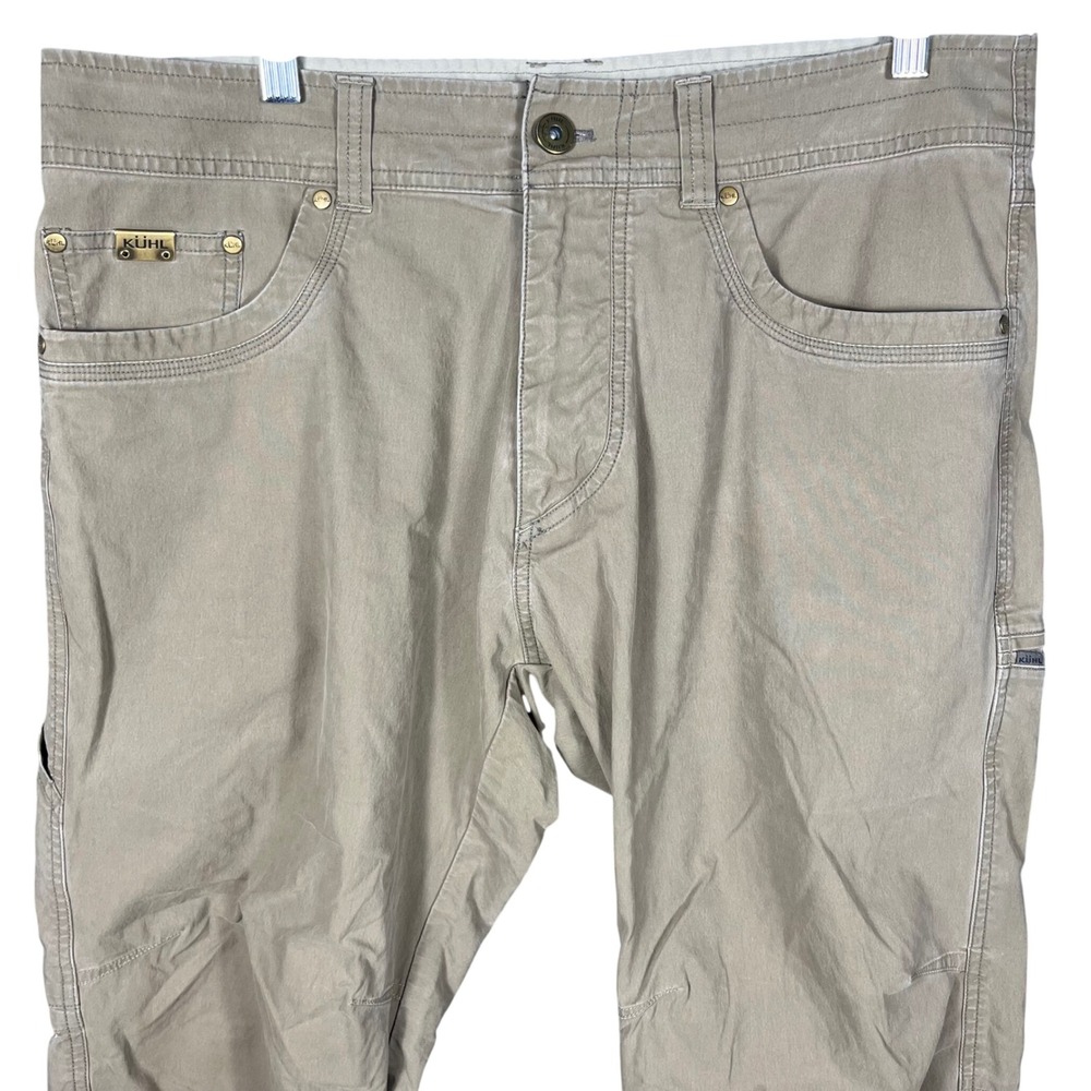 Kuhl Revolvr Pants Mens 35 Khaki Tan Patina Dye Uberkuhl Stretch Hiking Outdoors